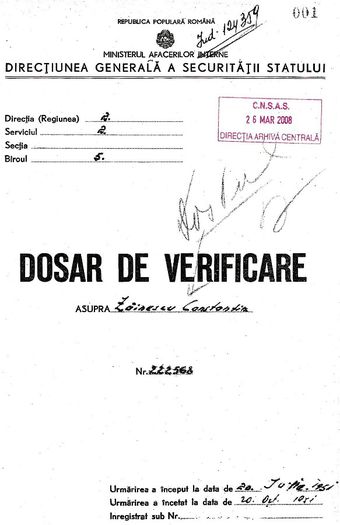 Coperta dosarului de securitate al tatalui; 1951
