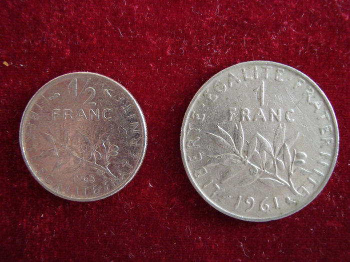 Set monede Franta - 3 lei; 1/2 franc 1965 VF/KM#931.1 si 1 franc 1961 VF/KM#925.1
