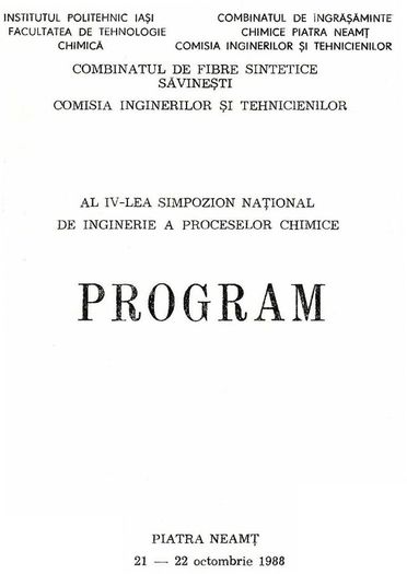 Coperta de program; Al uneia dintre numeroasele manifestari stiintifice la care s-a participat cu lucrari.
