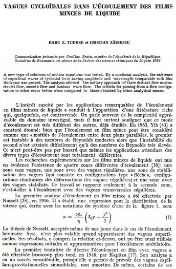 Prima pagina dintr-o lucrare stiintifica; Prezentata la Academie de catre acad. Emilian Bratu, in 1984
