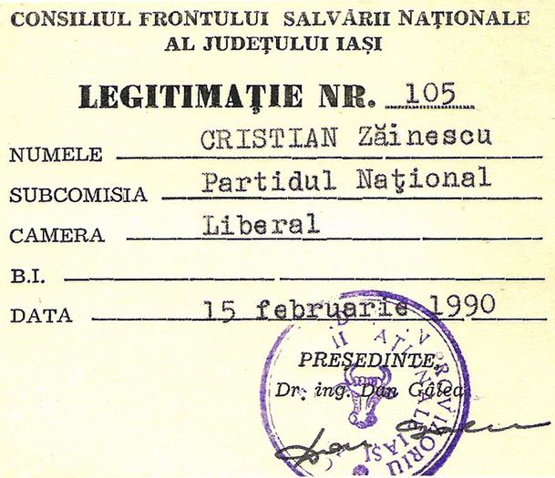 Legitimatie, Iasi, 15 februarie 1990 - 1990