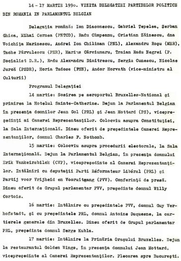 Vizita delegatiei romane in Belgia; 14-17 martie 1990 (Program)
