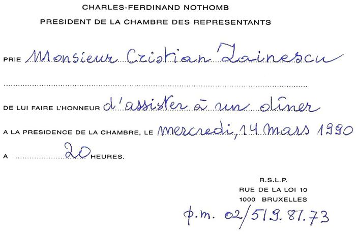 Invitatie la dineul oficial, Bruxelles - 1990