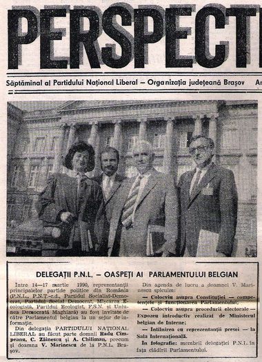 Fotografie in fata parlamentului belgian; In saptamanalul brasovean Perspective, 27 martie 1990
