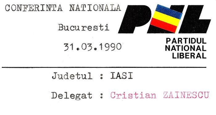 Partidul National Liberal, Delegatie; Primul Congres al PNL, Bucuresti, 31 martie - 1 aprilie 1990
