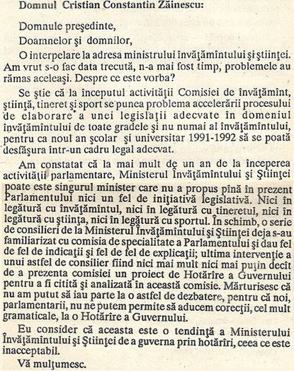 Interpelare Ministrului Invatamantului - 1991