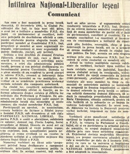 Articol din ziarul 24 Ore Iasi, 17 dec. 1991
