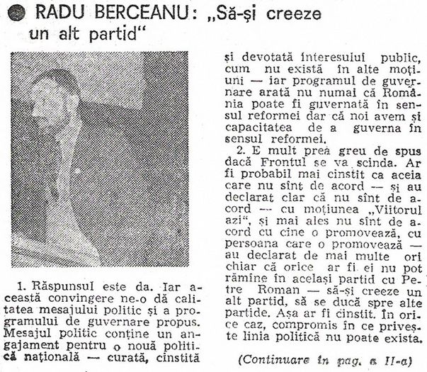 Confuzie foto (cu Radu Berceanu) !; Pe prima pagina a cotidianului bucurestean Tineretul Liber din 27 martie 1992
