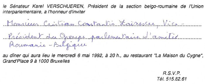 Invitatie la dineul oficial, Bruxelles - 1992