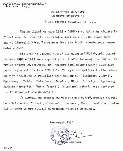 Traian Basescu, raspuns la o interpelare - 1992