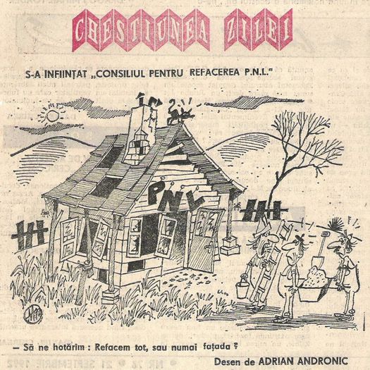 Caricatura; Pe prima pagina din Evenimentul Zilei, Bucuresti, 21 septembrie 1992
