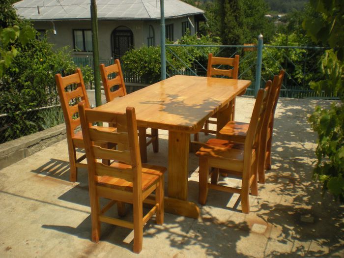 masa scaun din lemn pentru gradina (6) - Set gradina 2 banci si o masa