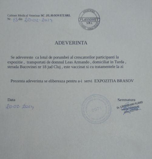 ADEVERINTA - S- Expozitia Judeteana  Brasov 2014