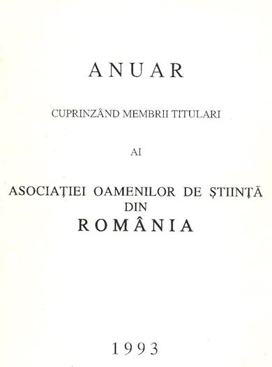 Primul Anuar al AOS, 1993; Asociatia Oamenilor de Stiinta din Romania (coperta)
