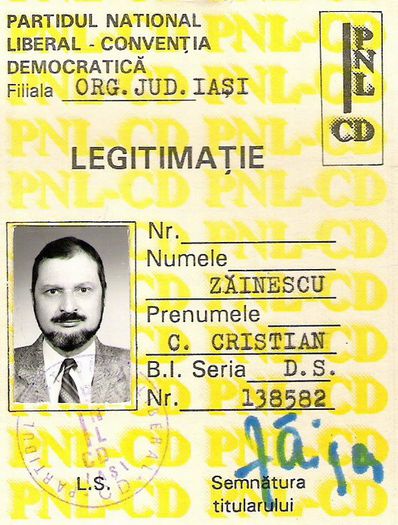 Prima legitimatie de membru al PNL-CD (1993) - 1993