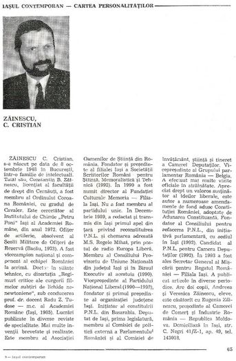 Cristian Zainescu, Pagina din dictionar