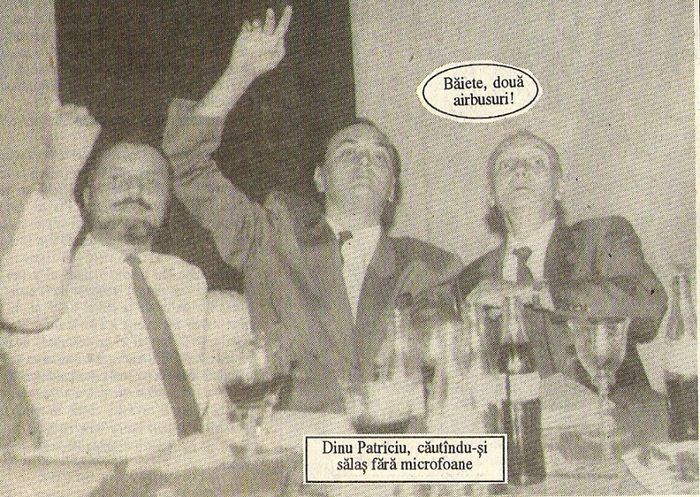 Cu Dinu Patriciu si Dinu Zamfirescu; La o conferinta de presa, caricatura din Academia Catavencu (Bucuresti, 2 februarie 1993)
