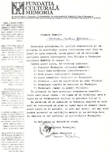 Infiintarea filialei Fundatiei Memoria; Bucuresti, 9 septembrie 1993
