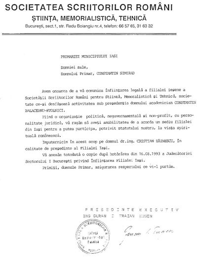 Imputernicire ca presedinte al filialei Iasi - 1993