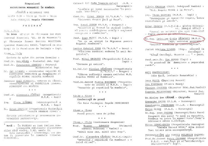 Simpozionul regalist. Programul; Cristian Zainescu, Regatul Romaniei si constitutiile (comunicare)
