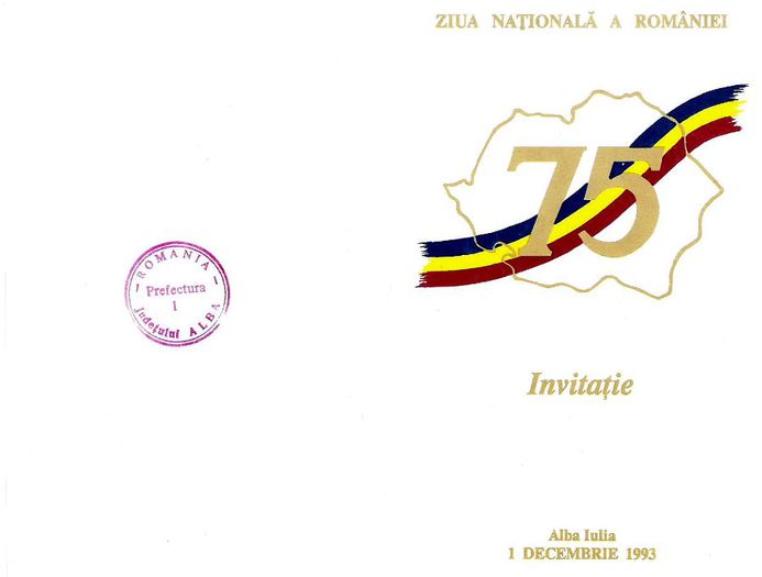 Invitatie de Ziua Nationala, Alba Iulia 1993