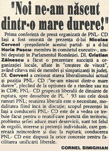 Prima conferinta de presa a PNL-CD; 24 Ore Iasi, 12 martie 1994
