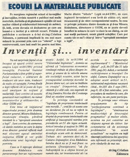 In Univers Ingineresc, 1 iulie 1994; Polemica
