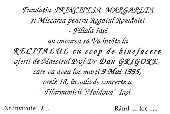 Invitatie de 10 Mai la Filarmonica, 1995