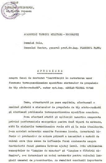 Apreciere asupra tezei de doctorat; Iasi, iulie 1995
