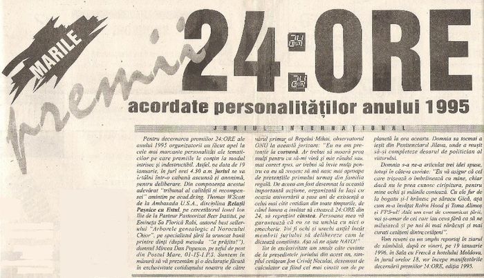 Marile premii 24 Ore, Iasi 16 ianuarie 1996