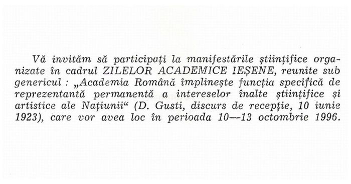 Invitatie la Zilele Academice Iesene, 1996