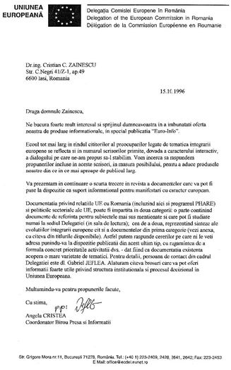 De la Delegatia Comisiei Europene; Bucuresti, octombrie 1996

