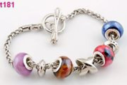 1Handmade European beaded charm bracelet with special clasp - Bratara tip Pandora-ceramica si acryl