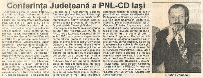 Reales presedinte al PNL-CD Iasi; Independentul, Iasi 27 mai 1997
