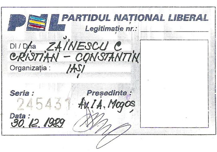 Legitimatie PNL, noiembrie 1998 - 1998