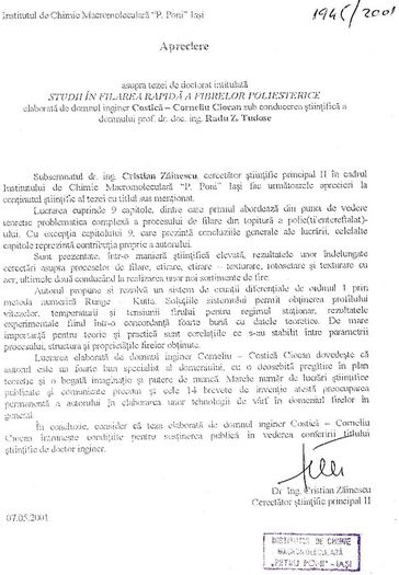 Apreciere la o teza de doctotat, Iasi 7 mai 2001