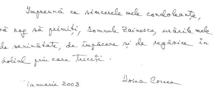 Condoleante de la Doina Cornea, Cluj Napoca ianuarie 2003