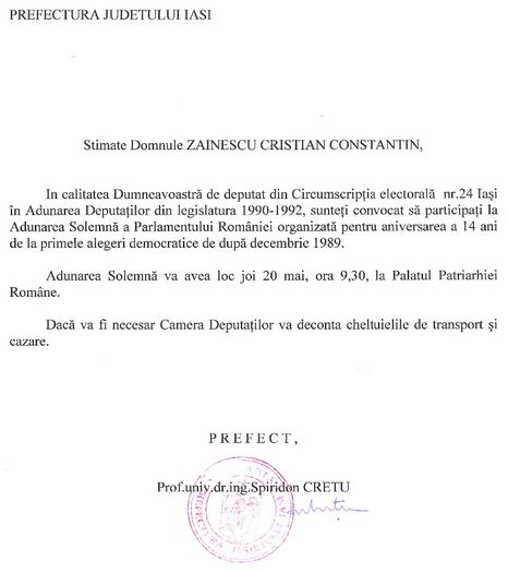 Invitatie la Parlamentul Romaniei, mai 2004