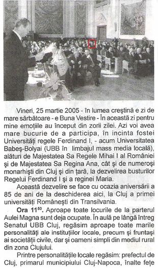 Cronica unei vizite regale (fragmentat); La Cluj-Napoca, 25 martie 2005. In Coroana de Otel, Arad aprilie 2005
