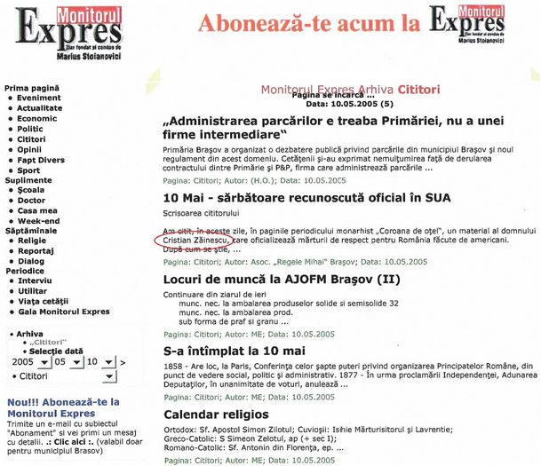 In Monitorul Expres, Brasov 10 mai 2005 (internet); De pe internet.
