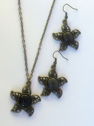 Set pandantiv si cercei (cabochon din piatra "ochi de pisica") - 20 lei