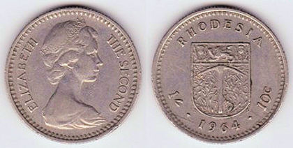 10 centi, 1964, 1375; Rhodesia
