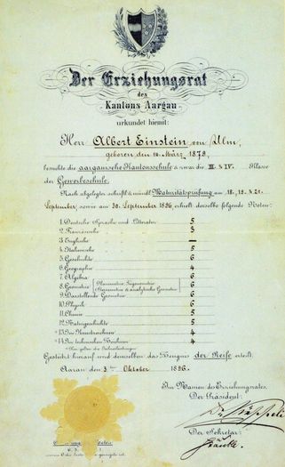 Foaie de absolvire liceu-Einstein; Foaia de absolvire a liceului a lui Albert Einstein ( la 17 ani ) 1896
