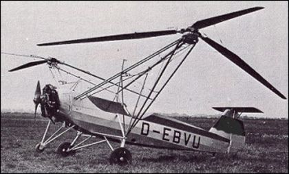 1936 Focke Wulf Fw-61; inventatorul e necunoscut; ing.Gerd Achgelis a prelucrat designul aparatului iar in 1935 profesorul Henrich Focke,a creat un prototip si l-a numit F61
