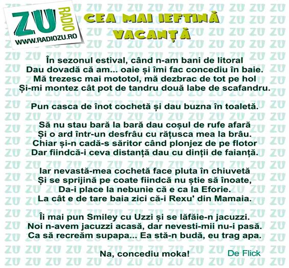 Cea mai ieftină vacanţă - morning ZU - poezii by Flick - original