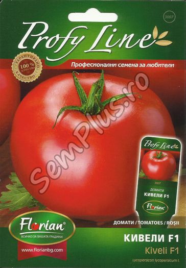 Seminte de rosii kiveli F1 - 20 seminte - 14,99 lei; Soi hibrid timpuriu nedeterminat potrivit pentu cultivare in solarii de sticla sau polietilena. Planta este solida, are noduri mici. Fructele au greutatea de 230-250 grame

