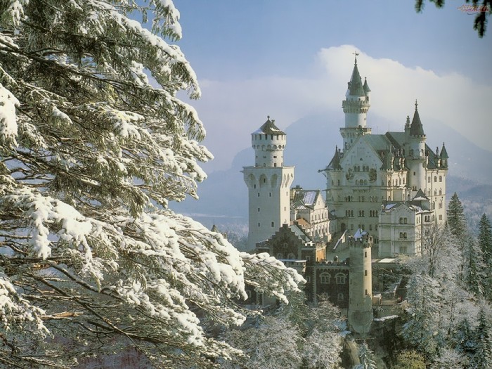 Neuschwanstein Castle, Bavaria, Germany - forest snow
