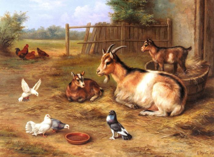 Hunt_Edgar_A_farmyard_Scene_With_Goats_Chickens_Doves - ANIMALE