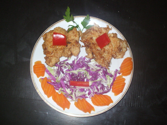 snitele cu salata de varza alba si rosie