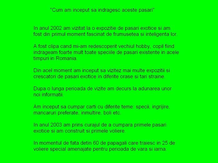 Despre noi; Cresterea papagalilor

